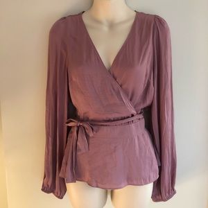 Mauve Pink Naked Zebra Tie Waist Silky Blouse
